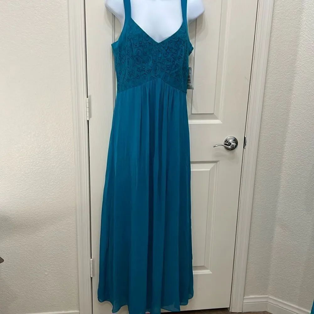 Robbie Bee Signature Dress Sz 8 Sleeveless Bombay BLUE Turquoise Lace Maxi New